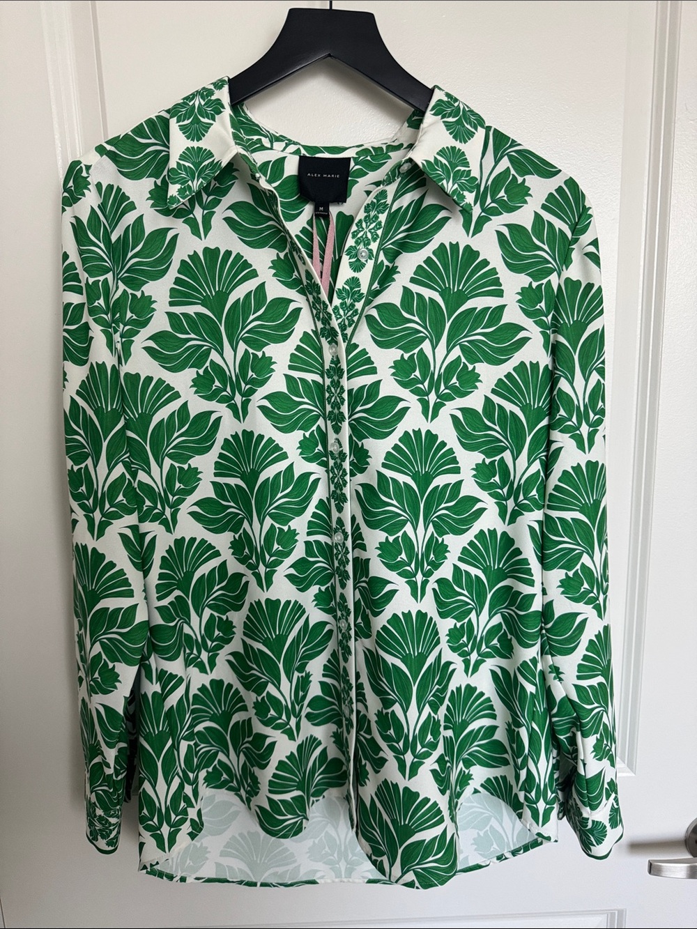 Alex Marie Green and White Floral Print Button-Up Blouse
